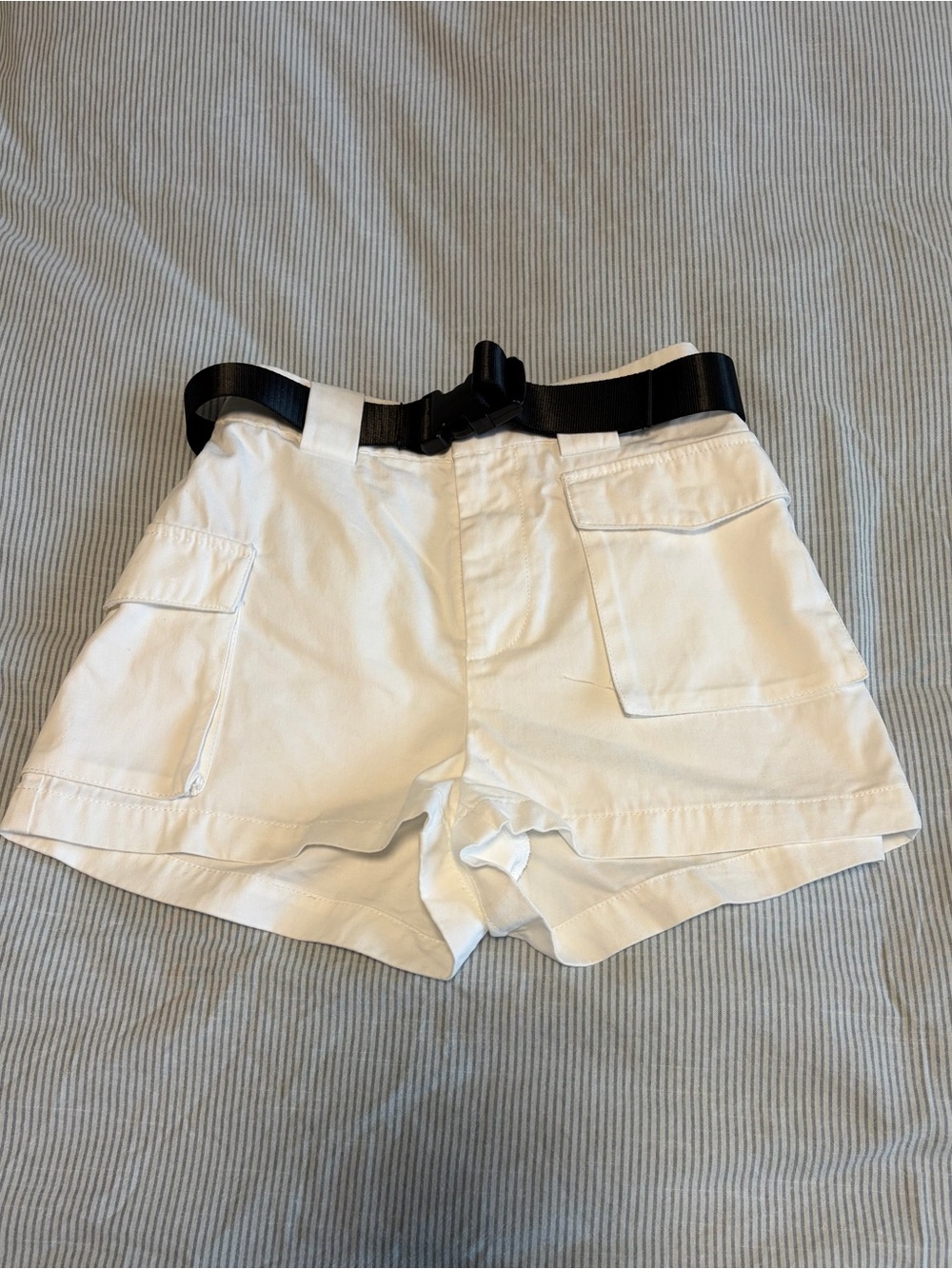 TNA White Cargo Shorts with Black Belt